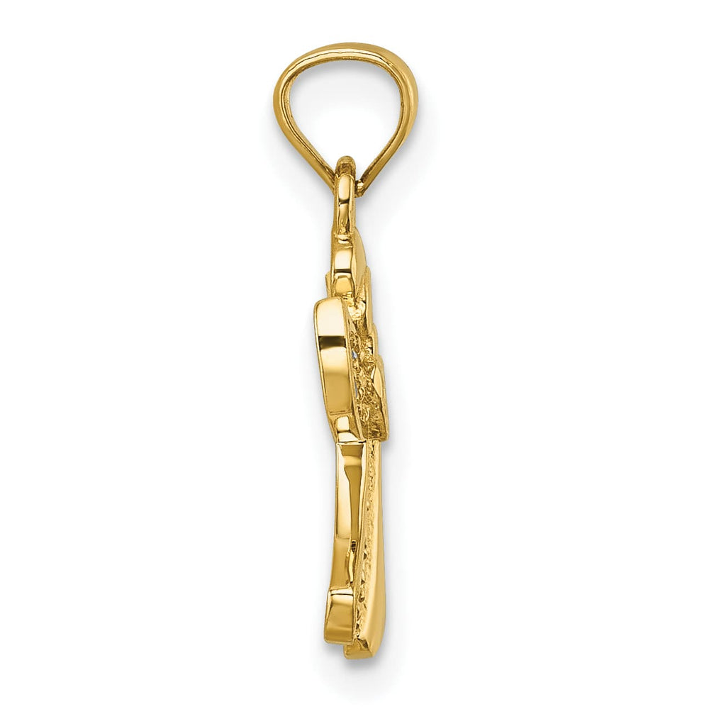 14K Yellow Gold Polished CZ Guardian Angel with Open Heart Pendant