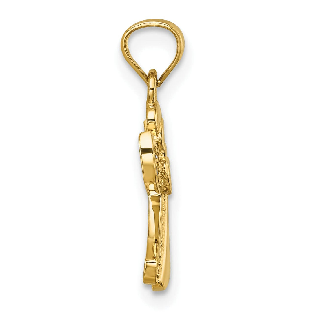 14K Yellow Gold Polished CZ Guardian Angel with Open Heart Pendant