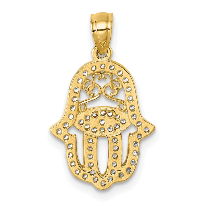 14K Yellow Gold Polished CZ Hamsa Hand Pendant