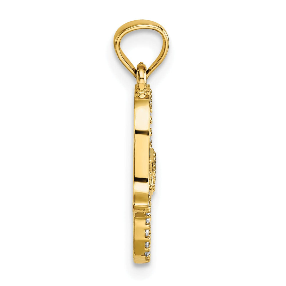 14K Yellow Gold Polished CZ Hamsa Hand Pendant