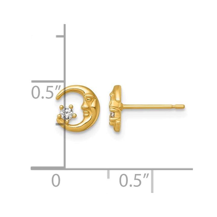 14K Yellow Gold Polished CZ Moon with Face and Star Post Earrings, view 3 of 3