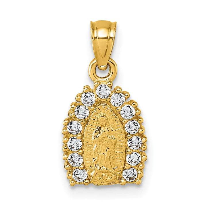 14K Yellow Gold Polished CZ Our Lady of Guadalupe Charm Pendant