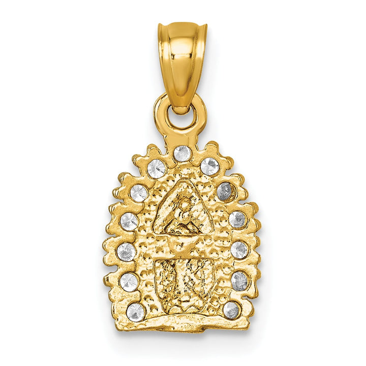 14K Yellow Gold Polished CZ Our Lady of Guadalupe Charm Pendant