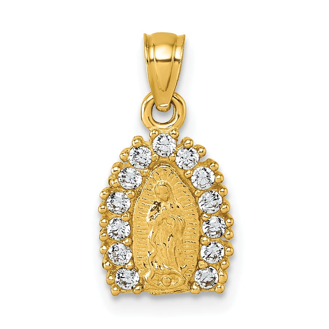 14K Yellow Gold Polished CZ Our Lady of Guadalupe Charm Pendant