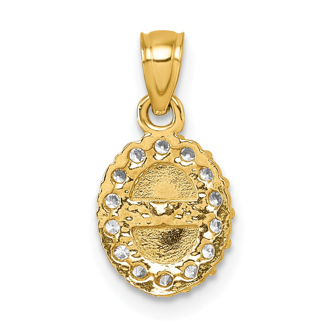 14K Yellow Gold Polished CZ Our Lady of Guadalupe Oval Charm Pendant