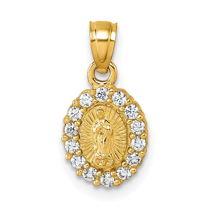 14K Yellow Gold Polished CZ Our Lady of Guadalupe Oval Charm Pendant