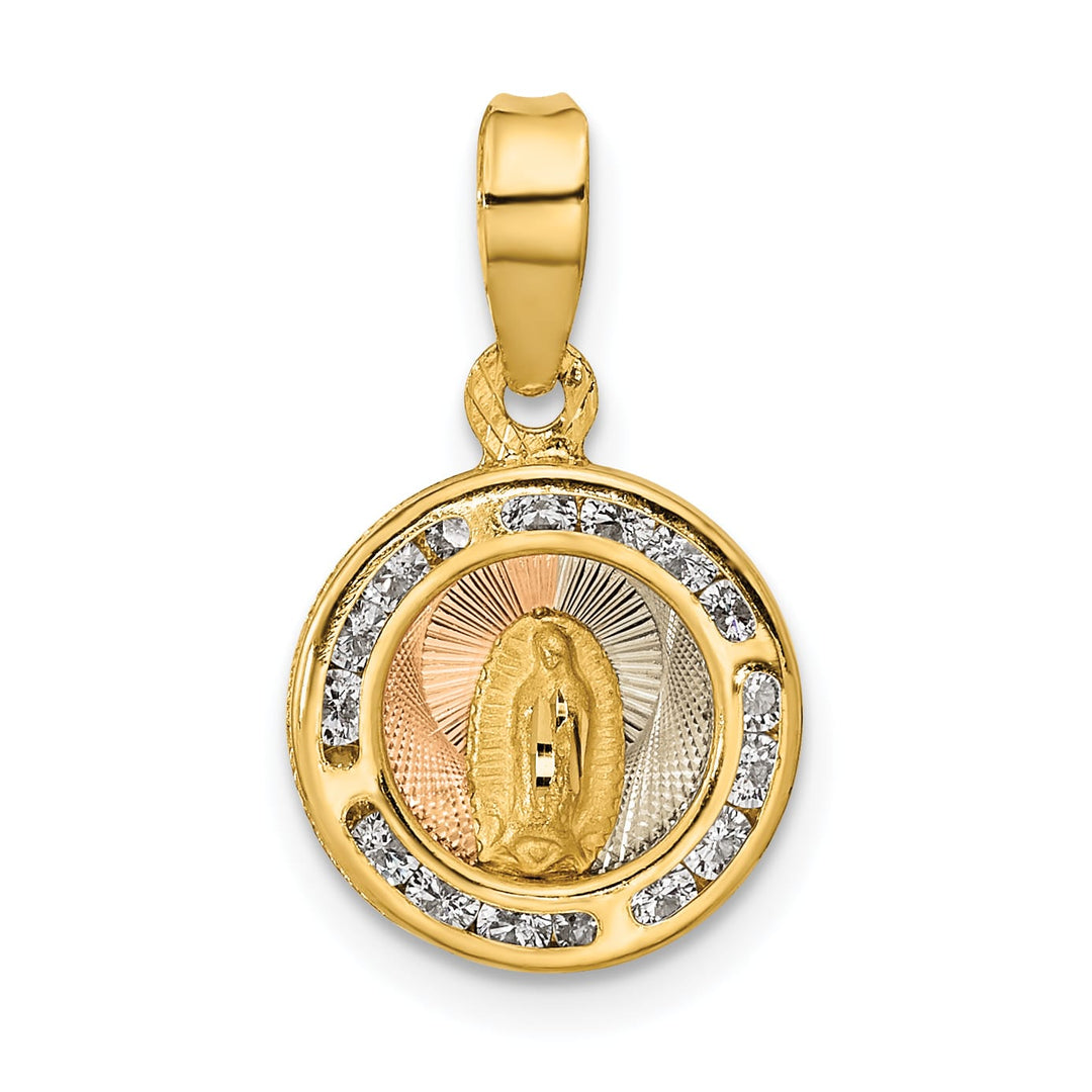 14K Yellow Gold Polished CZ Our Lady of Guadalupe Round Pendant