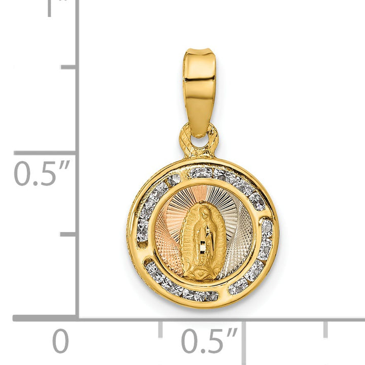 14K Yellow Gold Polished CZ Our Lady of Guadalupe Round Pendant