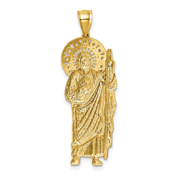 14K Yellow Gold Polished CZ Standing Saint Jude Figure Pendant