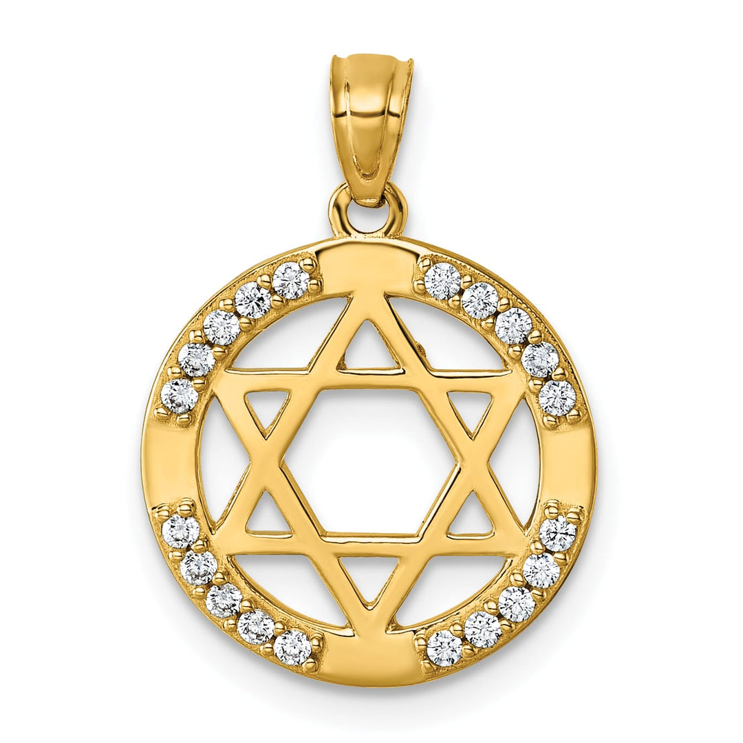 14K Yellow Gold Polished CZ Star of David in Circle Pendant