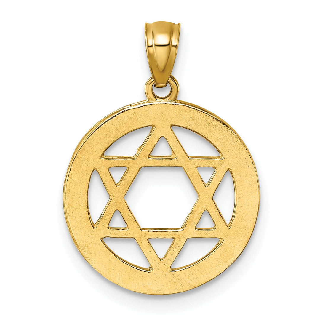 14K Yellow Gold Polished CZ Star of David in Circle Pendant