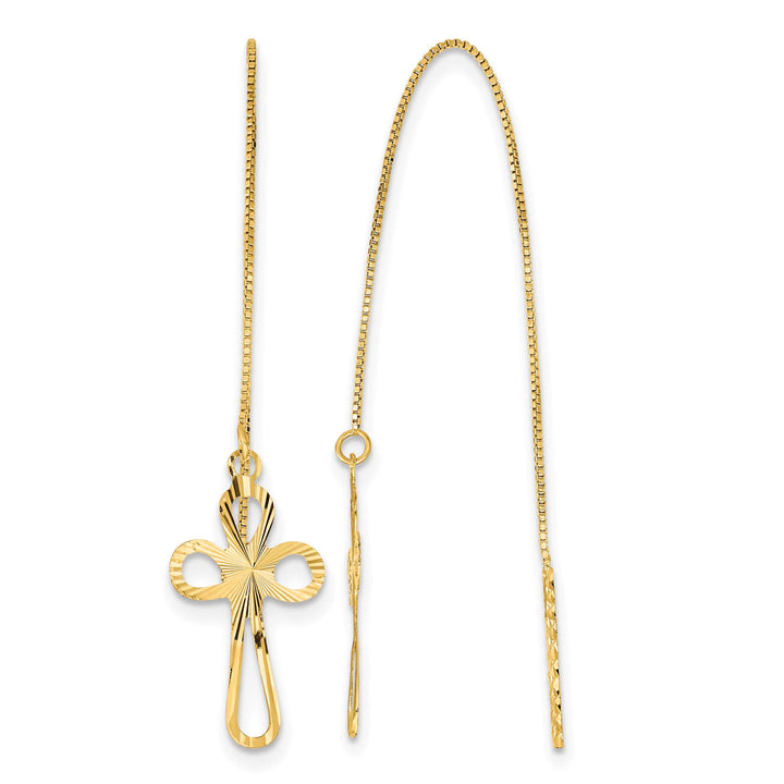 14K Yellow Gold Polished D.C. Box Chain with Cross Threader Earrings