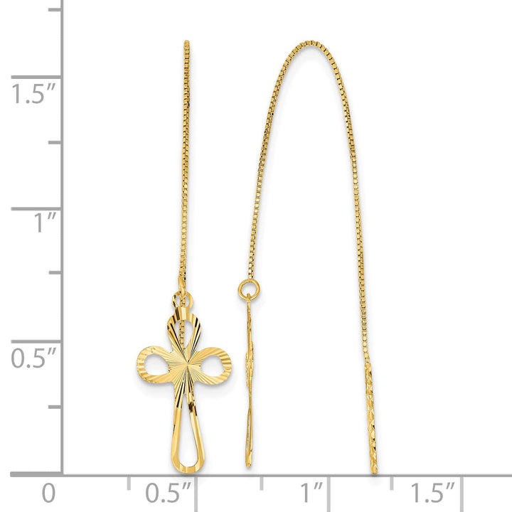 14K Yellow Gold Polished D.C. Box Chain with Cross Threader Earrings