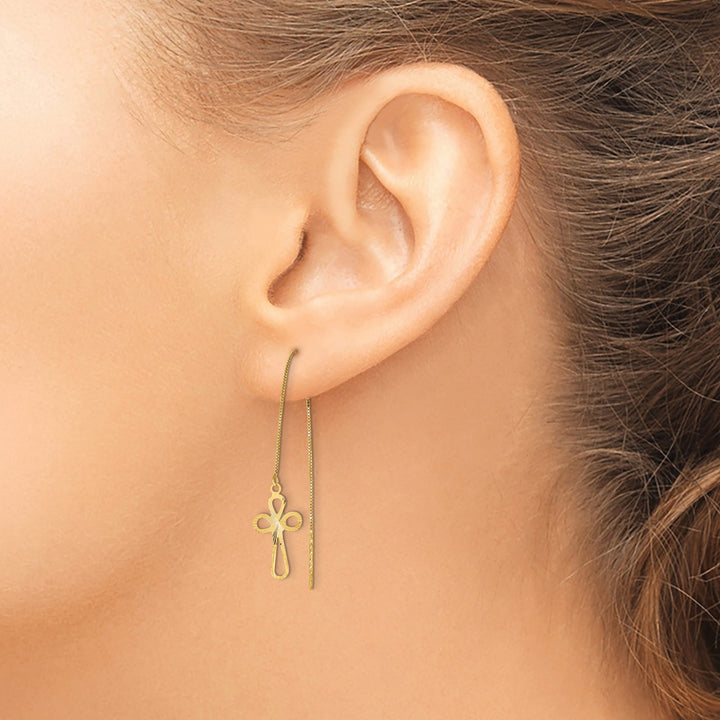 14K Yellow Gold Polished D.C. Box Chain with Cross Threader Earrings