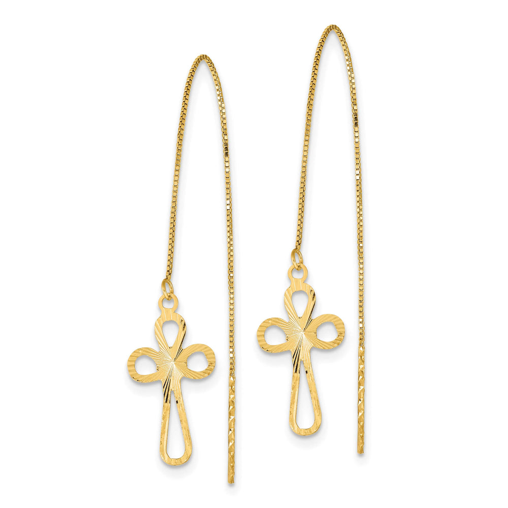 14K Yellow Gold Polished D.C. Box Chain with Cross Threader Earrings
