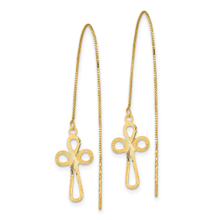 14K Yellow Gold Polished D.C. Box Chain with Cross Threader Earrings