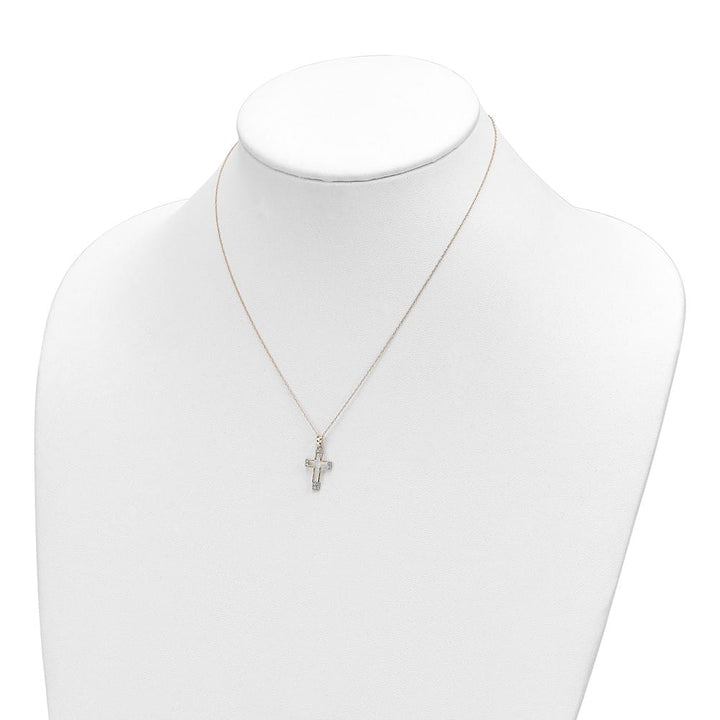 14K Yellow Gold Polished D.C. CZ Cross Pendant 16 inch Necklace