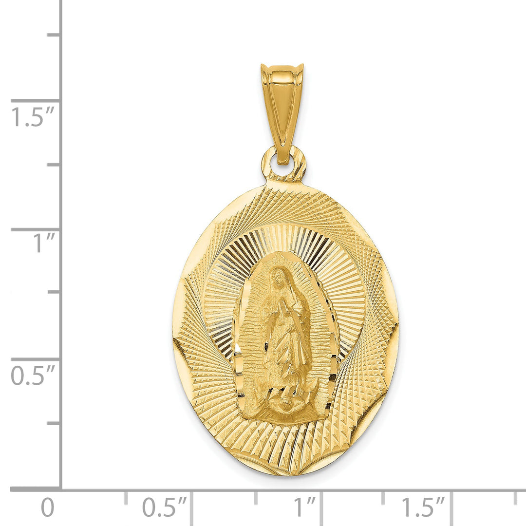 14K Yellow Gold Polished D.C. Large Our Lady Of Guadalupe Oval Pendant