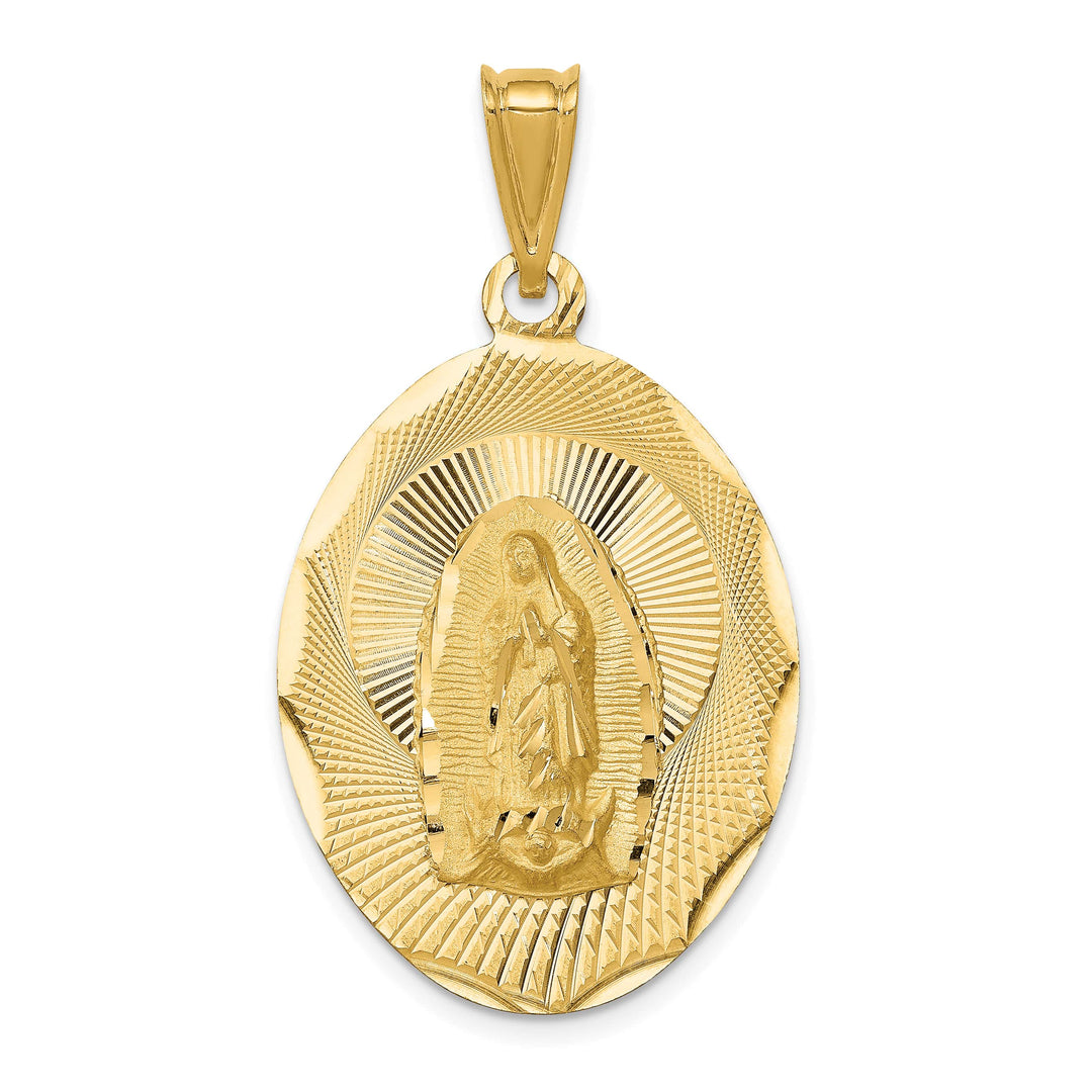 14K Yellow Gold Polished D.C. Large Our Lady Of Guadalupe Oval Pendant