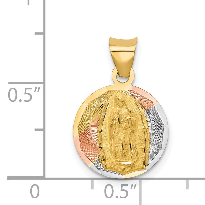 14K Yellow Gold Polished D.C. Our Lady Of Guadalupe Round Pendant