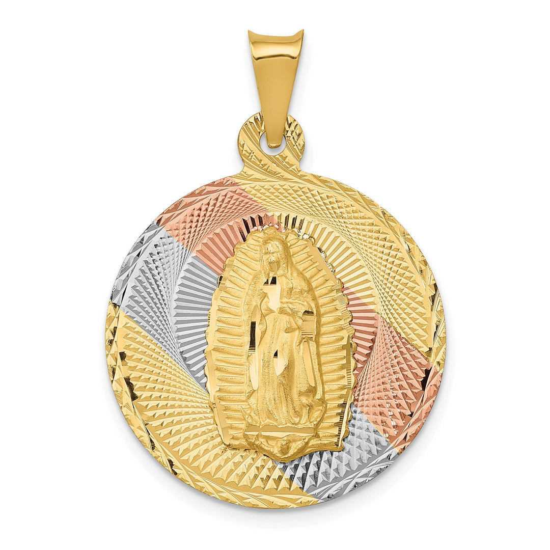 14K Yellow Gold Polished D.C. Our Lady Of Guadalupe Round Pendant