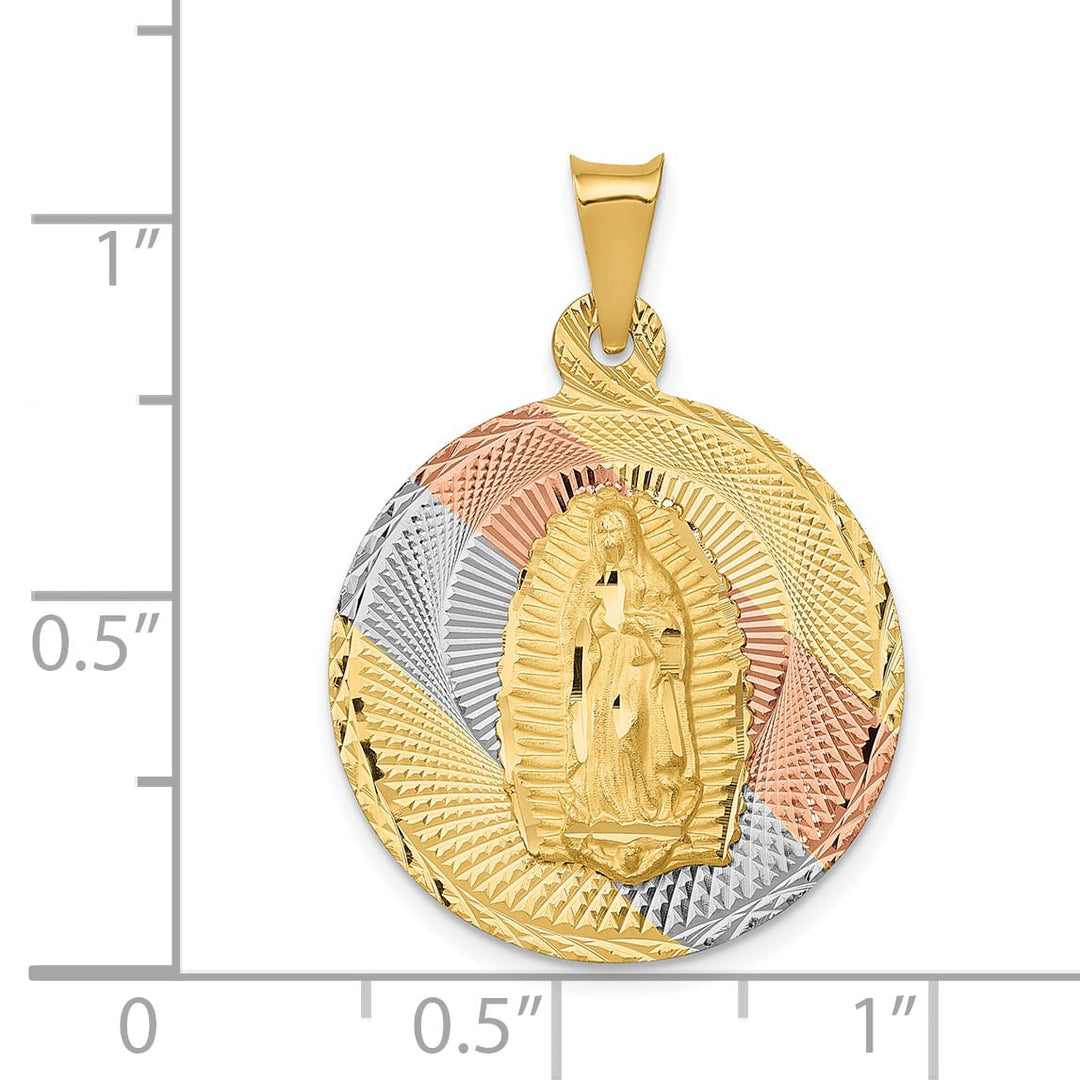 14K Yellow Gold Polished D.C. Our Lady Of Guadalupe Round Pendant