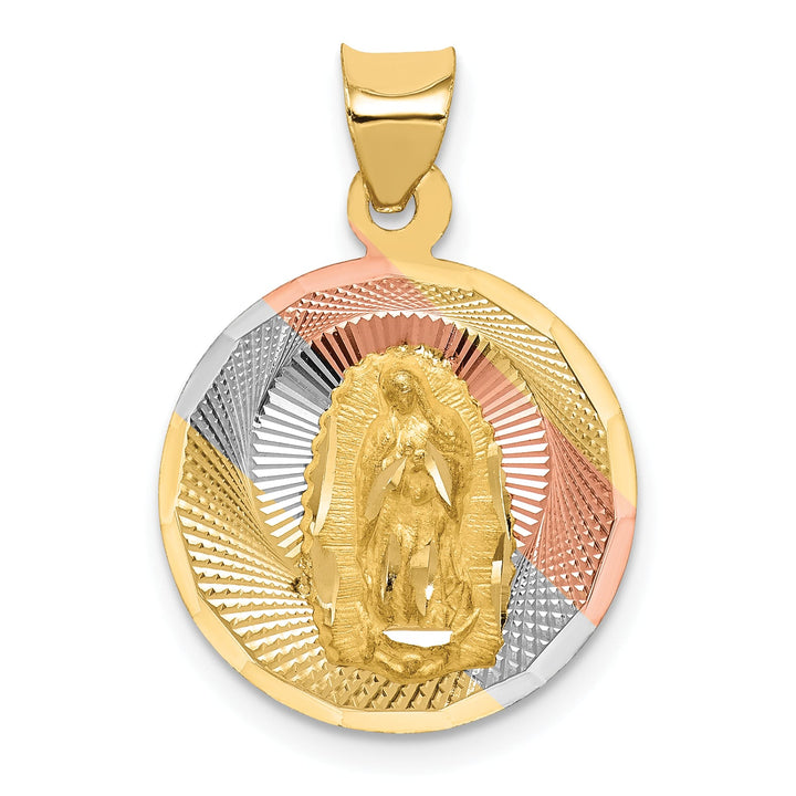 14K Yellow Gold Polished D.C. Our Lady Of Guadalupe Round Pendant