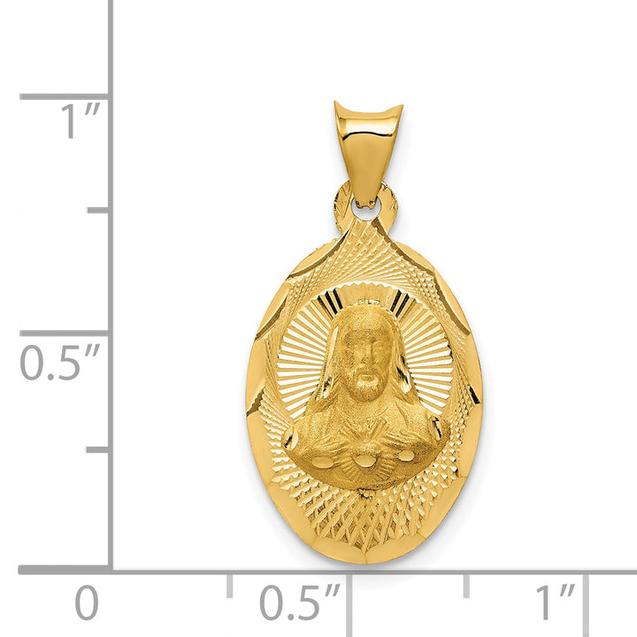 14K Yellow Gold Polished D.C. Sagrado Corazon de Jesus Oval Pendant