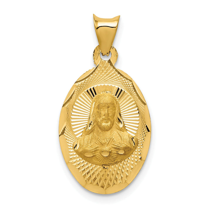 14K Yellow Gold Polished D.C. Sagrado Corazon de Jesus Oval Pendant