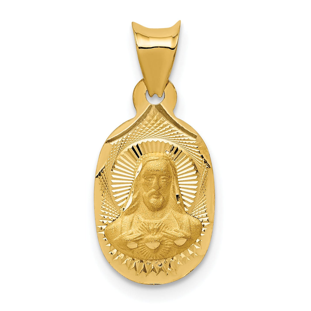 14K Yellow Gold Polished D.C. Sagrado Corazon de Jesus Oval Pendant