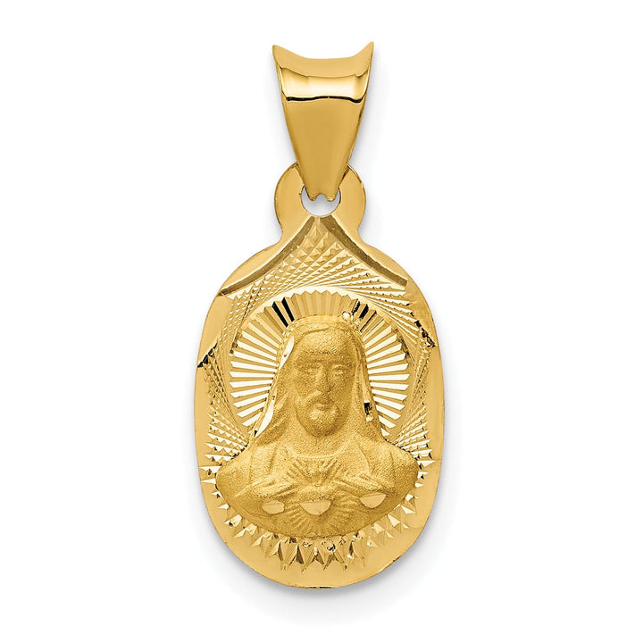 14K Yellow Gold Polished D.C. Sagrado Corazon de Jesus Oval Pendant