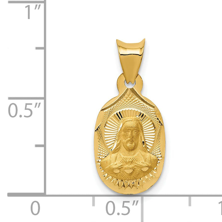 14K Yellow Gold Polished D.C. Sagrado Corazon de Jesus Oval Pendant