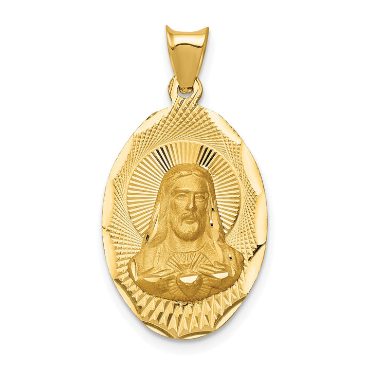 14K Yellow Gold Polished D.C. Sagrado Corazon de Jesus Oval Pendant