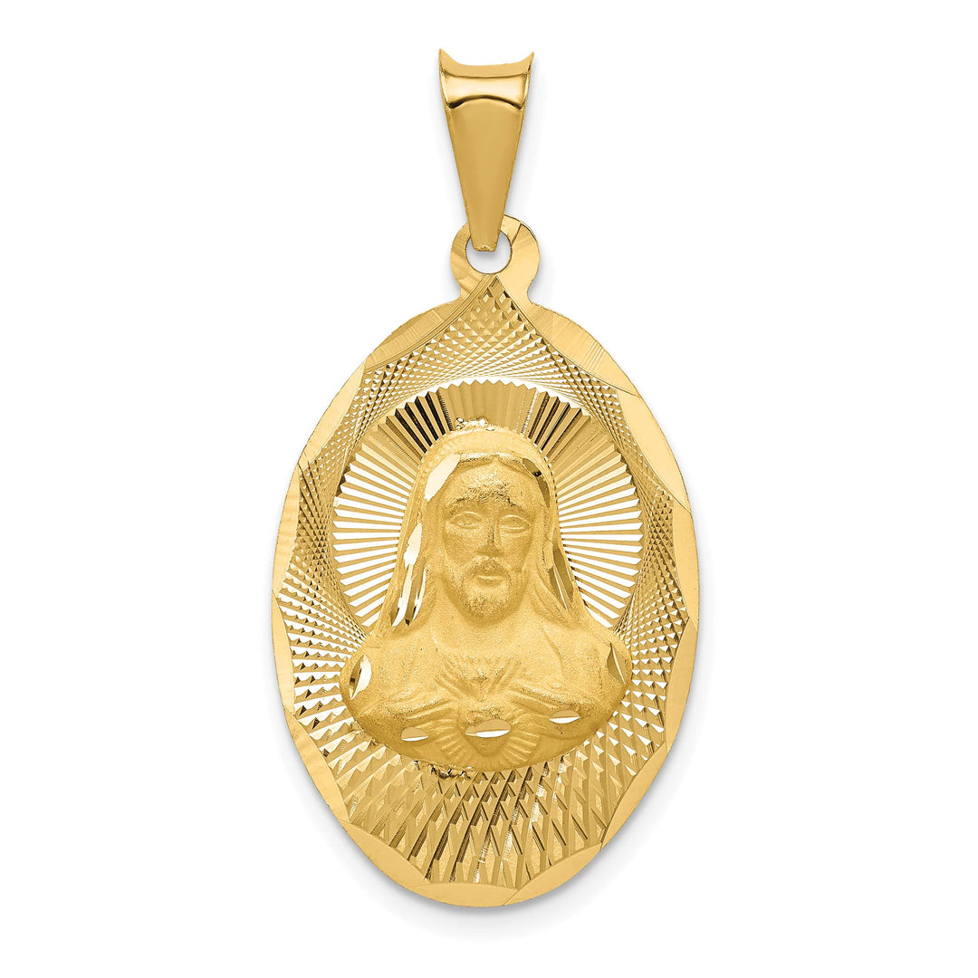 14K Yellow Gold Polished D.C. Sagrado Corazon de Jesus Oval Pendant