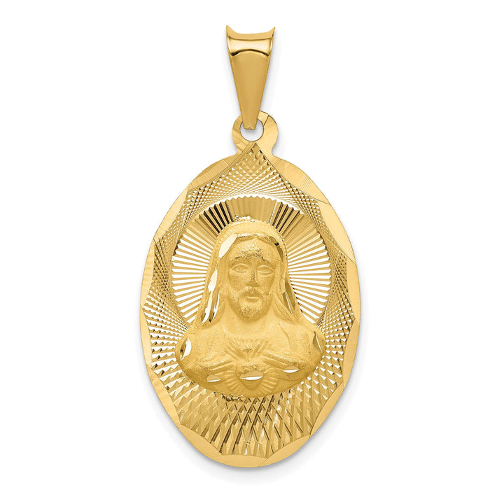 14K Yellow Gold Polished D.C. Sagrado Corazon de Jesus Oval Pendant