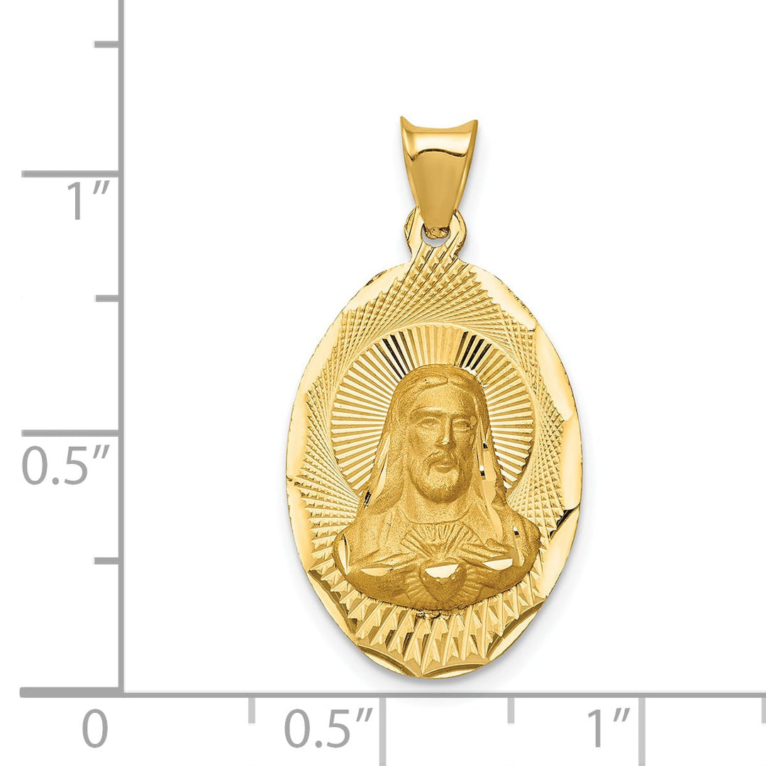 14K Yellow Gold Polished D.C. Sagrado Corazon de Jesus Oval Pendant