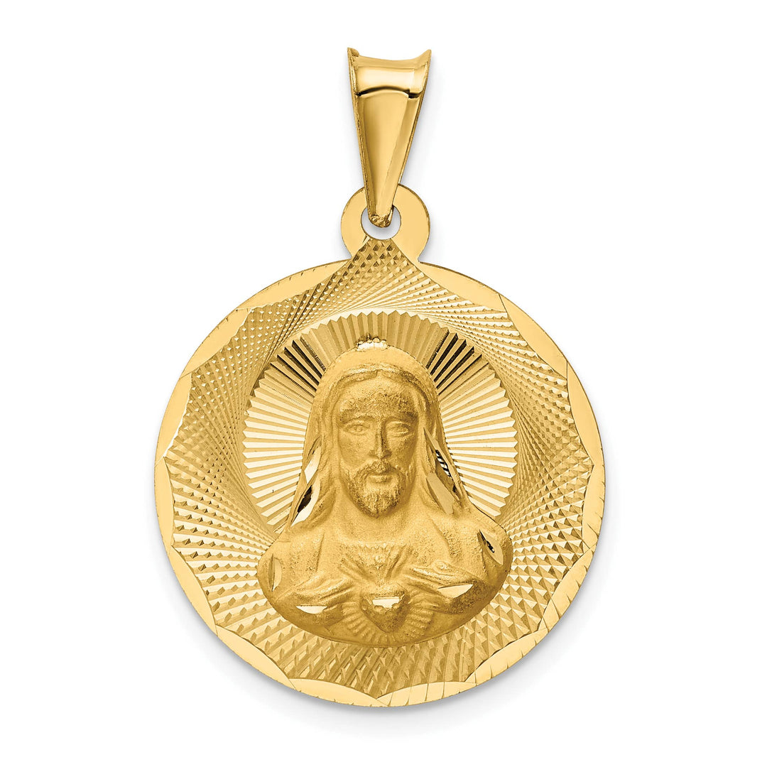 14K Yellow Gold Polished D.C. Sagrado Corazon de Jesus Round Pendant
