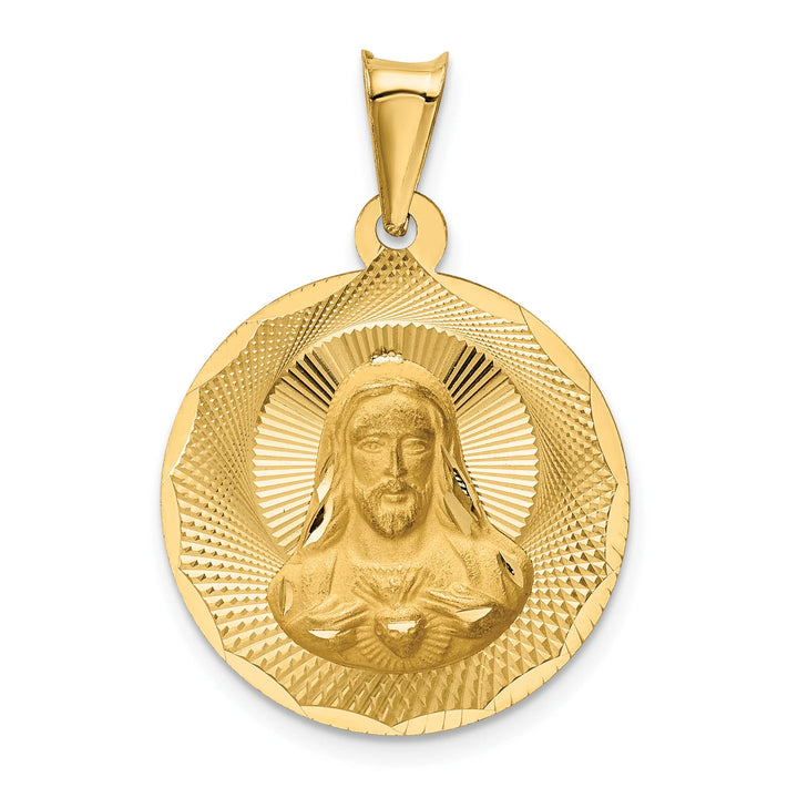 14K Yellow Gold Polished D.C. Sagrado Corazon de Jesus Round Pendant