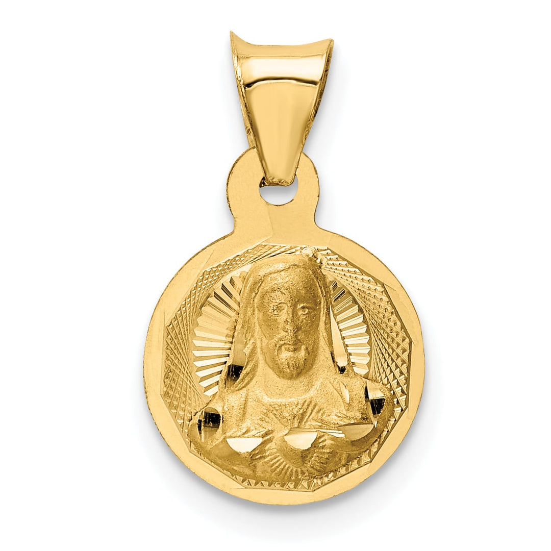 14K Yellow Gold Polished D.C. Sagrado Corazon de Jesus Round Pendant