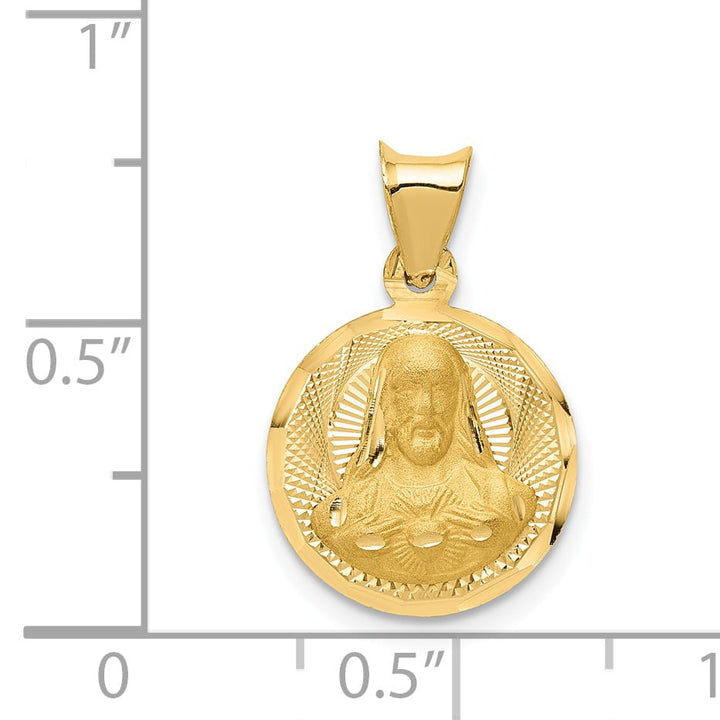 14K Yellow Gold Polished D.C. Sagrado Corazon de Jesus Round Pendant