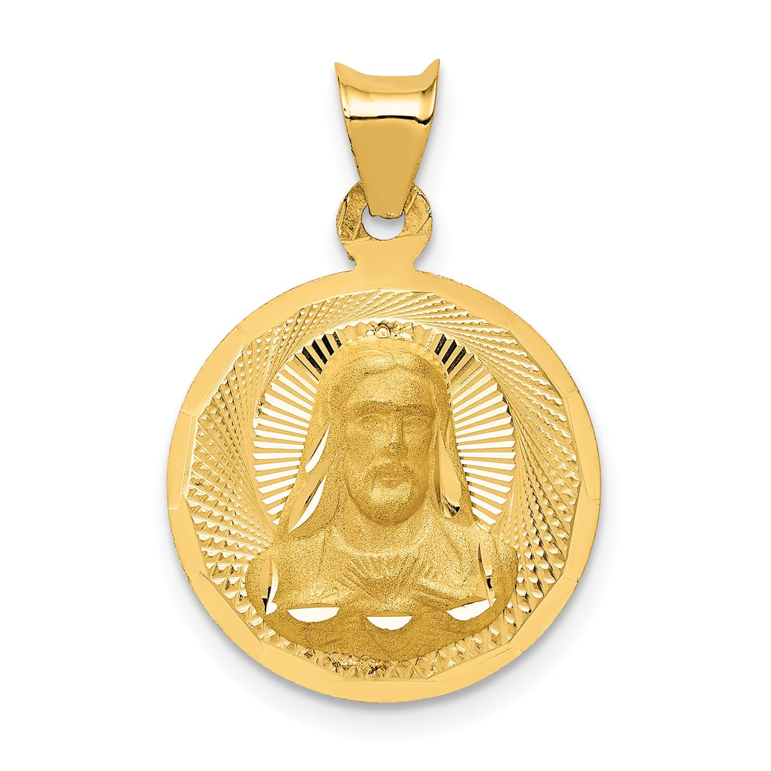 14K Yellow Gold Polished D.C. Sagrado Corazon de Jesus Round Pendant