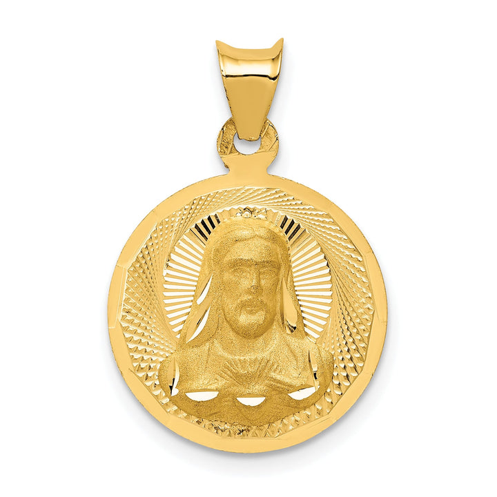 14K Yellow Gold Polished D.C. Sagrado Corazon de Jesus Round Pendant