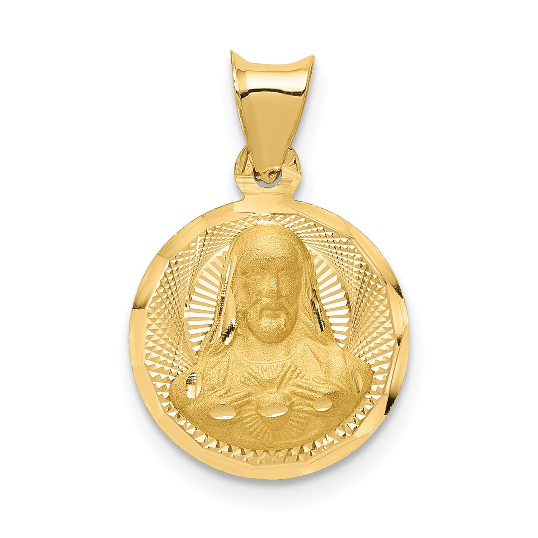 14K Yellow Gold Polished D.C. Sagrado Corazon de Jesus Round Pendant