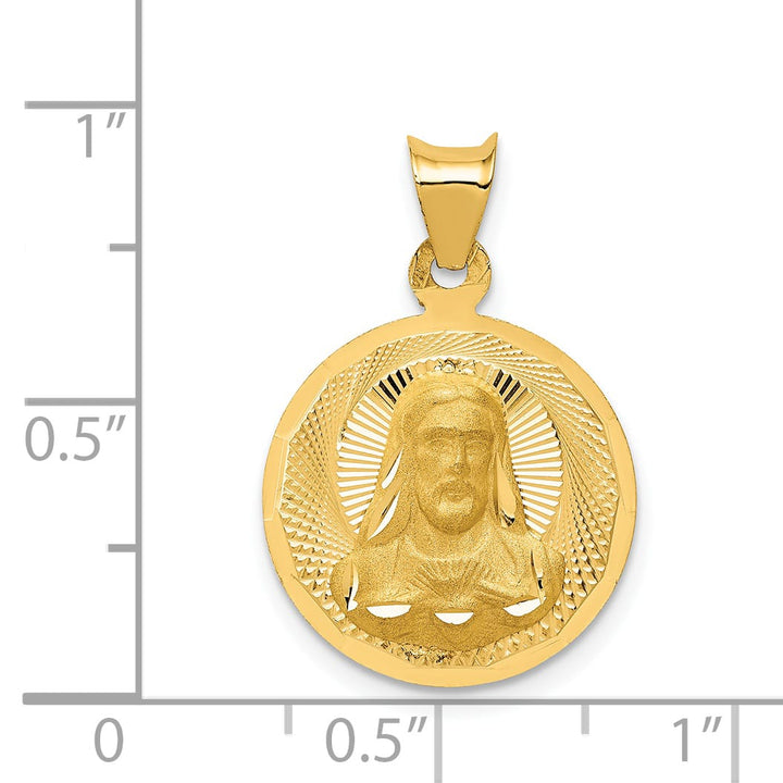 14K Yellow Gold Polished D.C. Sagrado Corazon de Jesus Round Pendant