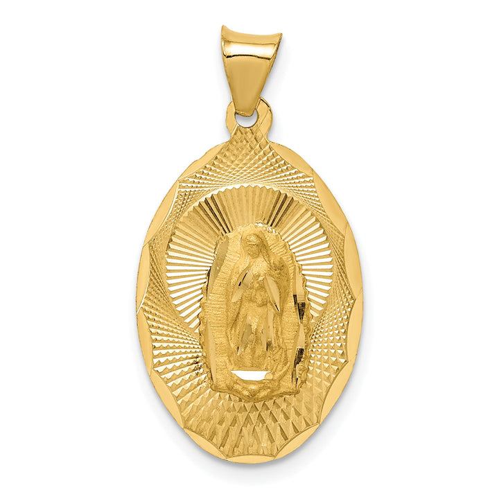14K Yellow Gold Polished D.C. Solid Our Lady Of Guadalupe Oval Pendant