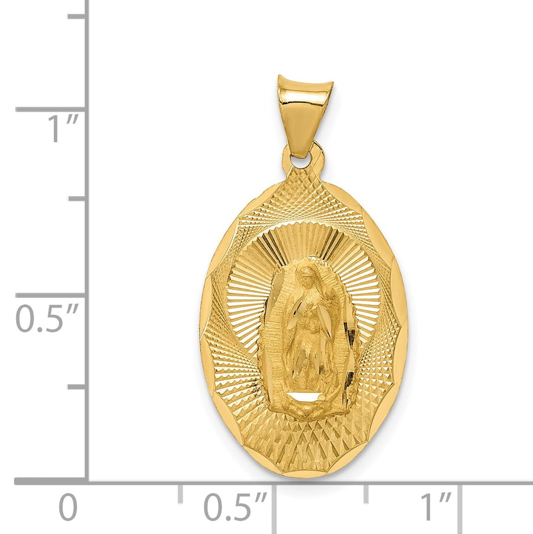 14K Yellow Gold Polished D.C. Solid Our Lady Of Guadalupe Oval Pendant