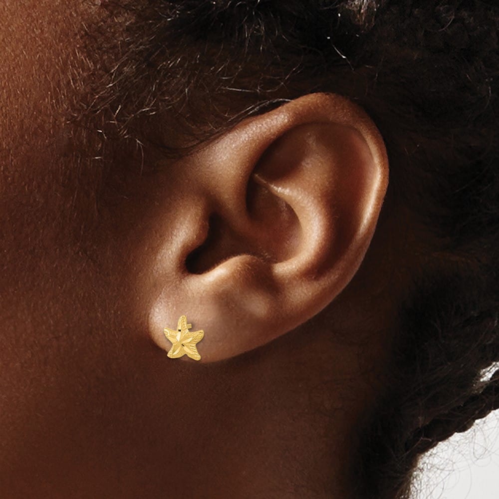 14K Yellow Gold Polished D.C. Starfish Post Earrings, view 3 of 4