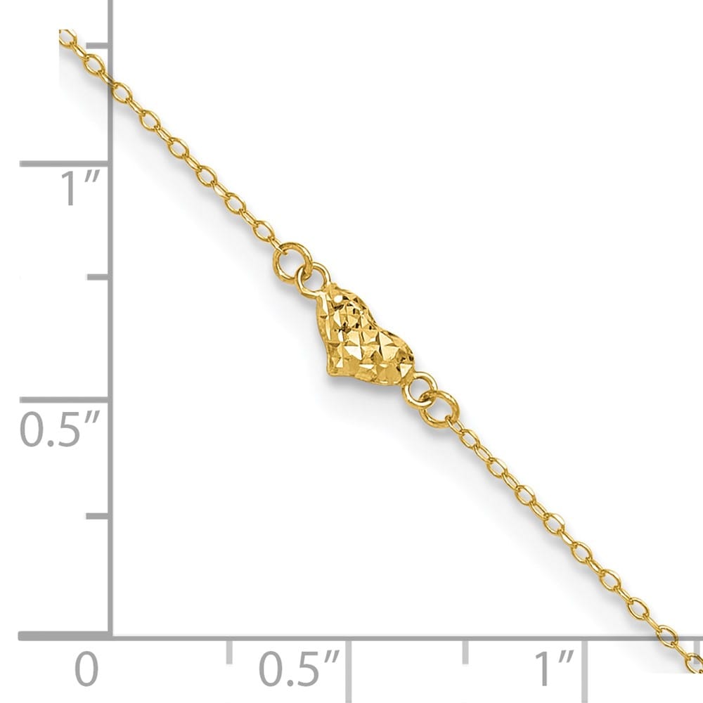 14K Yellow Gold Polished D.C. Triple Puffed Hearts 9 Inch Anklet