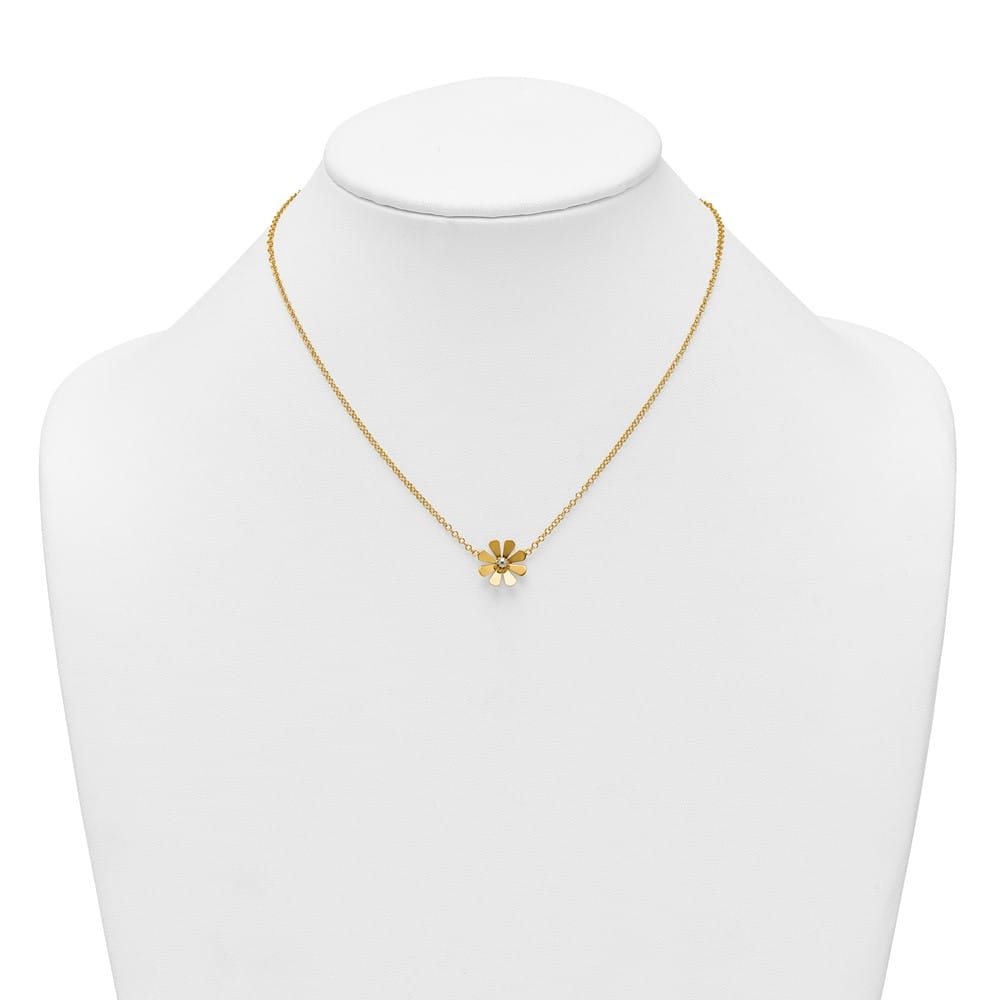 14K Yellow Gold Polished Daisy 18 inch Necklace