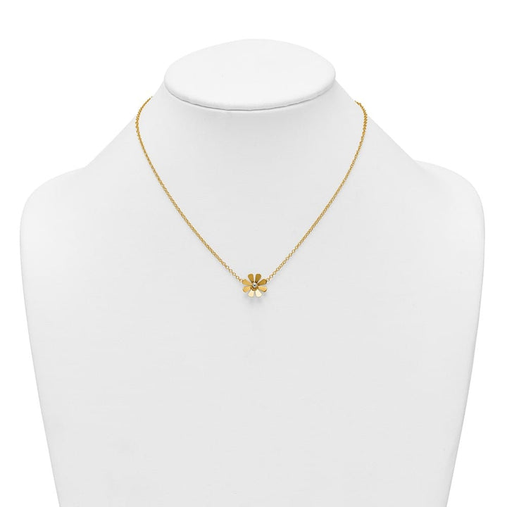 14K Yellow Gold Polished Daisy 18 inch Necklace